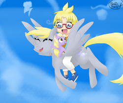 Size: 6000x5000 | Tagged: safe, artist:prototypedphoenix, derpy hooves, dinky hooves, pegasus, pony, absurd resolution, bakugan battle brawlers, crossover, female, flying, glasses, mare, marucho marukara