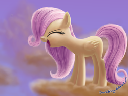 Size: 2000x1500 | Tagged: safe, artist:deathpwny, fluttershy, pegasus, pony, cloud, cute, eyes closed, female, filly, filly fluttershy, flutteryay, shyabetes, solo, yay, younger