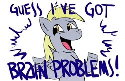 Size: 583x381 | Tagged: safe, derpy hooves, pegasus, pony, dialogue, nedroid, parody, shrug, simple background, solo, white background