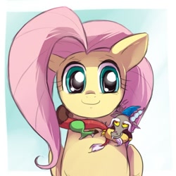 Size: 500x500 | Tagged: safe, artist:keterok, discord, fluttershy, pegasus, pony, clothes, discoshy, female, male, scarf, shipping, straight