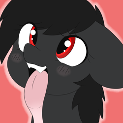 Size: 1000x1000 | Tagged: safe, artist:pegamutt, derpibooru import, oc, oc only, oc:qetesh, bat pony, pony, blushing, cute, drool, drool string, long tongue, solo, tongue out