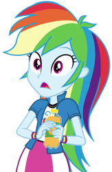 Size: 452x694 | Tagged: safe, artist:fella, derpibooru import, rainbow dash, dance magic, equestria girls, spoiler:eqg specials, bottle, bracelet, cider, drink, female, gasp, jewelry, juice, open mouth, orange soda, shocked, simple background, solo, transparent background