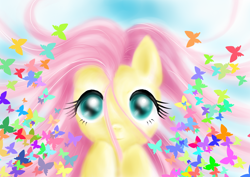 Size: 4000x2828 | Tagged: safe, artist:azzu-nyan, fluttershy, pegasus, pony, female, mare, pink mane, solo, yellow coat