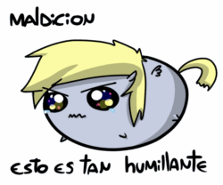 Size: 600x500 | Tagged: safe, derpy hooves, pegasus, pony, animated, ask-derpyweas, chubbie, crying, female, mare, spanish, translated in the comments