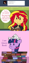 Size: 1280x2730 | Tagged: safe, artist:estrill, sunset shimmer, twilight sparkle, equestria girls, friendship games, book, book fort, cute, hat, paper hat, that pony sure does love books, twiabetes