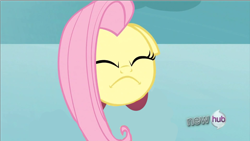 Size: 1366x768 | Tagged: safe, edit, edited screencap, screencap, fluttershy, pegasus, pony, keep calm and flutter on, eyes closed, floppy ears, flutterfrown, frown, kirby, kirby (character), kirby fluttershy, kirbyfied, solo