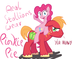 Size: 1000x800 | Tagged: safe, artist:notapseudonym, big macintosh, pinkie pie, earth pony, pony, male, ponies riding ponies, stallion