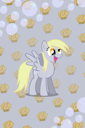 Size: 640x960 | Tagged: safe, artist:noxwyll, artist:t-dijk, derpy hooves, pegasus, pony, female, happy, iphone wallpaper, mare, muffin, solo, vector