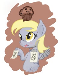 Size: 560x700 | Tagged: safe, derpy hooves, pegasus, pony, drool, female, hand, mare, muffin, solo