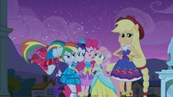 Size: 1366x768 | Tagged: safe, derpibooru import, screencap, applejack, fluttershy, pinkie pie, rainbow dash, rarity, equestria girls, faic, fall formal outfits, ponied up