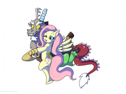 Size: 1024x760 | Tagged: safe, artist:goaterz, discord, fluttershy, pegasus, pony, dancing, discoshy, female, male, shipping, straight