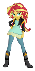 Size: 1000x2000 | Tagged: safe, artist:bootsyslickmane, sunset shimmer, equestria girls, bedroom eyes, boots, clothes, gimp, hand on hip, leather jacket, looking at you, simple background, solo, transparent background