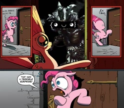 Size: 945x821 | Tagged: safe, idw, pinkie pie, earth pony, pony, exploitable meme, meme, obligatory pony, sha of happiness, surprise door