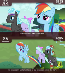 Size: 854x960 | Tagged: safe, derpibooru import, screencap, flitter, rainbow dash, pegasus, pony, it ain't easy being breezies, cinemare sins, thunderclap