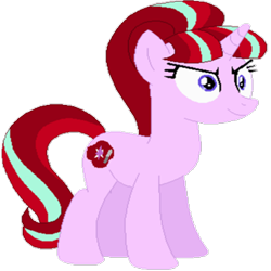 Size: 420x420 | Tagged: artist needed, source needed, safe, starlight glimmer, oc, oc only, oc:stablight glimmercakes, pony, unicorn, elements of insanity, simple background, smiling, solo, stablight glimmercakes, transparent background