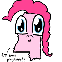 Size: 800x800 | Tagged: artist needed, source needed, safe, pinkie pie, barely pony related, dialogue, looking at you, mississippi, open mouth, pink mane, pun, simple background, smiling, transparent background, wat