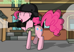 Size: 1024x720 | Tagged: safe, artist:filipinoninja95, pinkie pie, earth pony, pony, call of duty, female, mare, pink coat, pink mane, rocket launcher