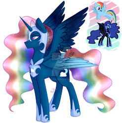 Size: 1024x1038 | Tagged: safe, artist:keeharn, derpibooru import, nightmare moon, rainbow dash, alicorn, seraph, seraphicorn, fusion, multiple wings, watermark