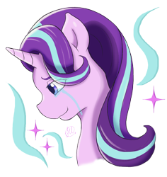 Size: 1280x1358 | Tagged: safe, artist:scarab, starlight glimmer, pony, unicorn, bust, crying, cutie mark, lidded eyes, portrait, simple background, smiling, solo, tears of joy, transparent background