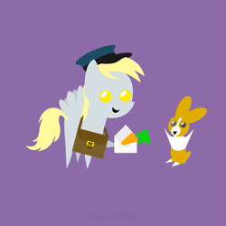 Size: 601x601 | Tagged: safe, artist:haretrinity, derpy hooves, pegasus, pony, rabbit, bag, carrot, female, hat, letter, mare, pointy ponies, simple background