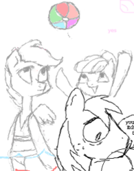 Size: 239x306 | Tagged: safe, applejack, big macintosh, scootaloo, anthro, beach ball, bikini, clothes, flockdraw, swimsuit