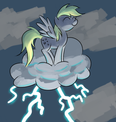 Size: 800x840 | Tagged: safe, artist:tggeko, derpy hooves, pegasus, pony, the last roundup, cloud, cloudy, eyes closed, female, lightning, mare, solo