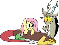 Size: 1022x781 | Tagged: safe, artist:strangiesleepy, discord, fluttershy, pegasus, pony, female, male