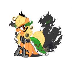 Size: 900x726 | Tagged: safe, artist:schnuffitrunks, applejack, earth pony, pony, umbrum, armor, corrupted, dark magic, hoof shoes, shadow pony, simple background, sombra eyes, transparent background