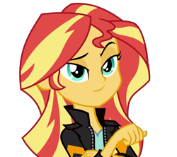 Size: 5165x4593 | Tagged: safe, artist:mlpcompilation, sunset shimmer, equestria girls, friendship games, absurd resolution, clothes, leather jacket, raised eyebrow, simple background, smirk, solo, transparent background, vector