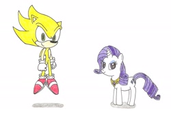 Size: 2033x1386 | Tagged: safe, artist:shadow051, rarity, pony, unicorn, crossover, crossover shipping, element of generosity, interspecies, rarisonic, shipping, sonic the hedgehog, sonic the hedgehog (series), super sonic, traditional art