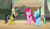 Size: 1280x738 | Tagged: safe, derpibooru import, screencap, daring do, pinkie pie, rainbow dash, earth pony, pegasus, pony, daring done?, looking at each other, somnambula (location)