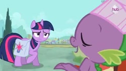 Size: 480x268 | Tagged: safe, derpibooru import, screencap, spike, twilight sparkle, dragon, just for sidekicks