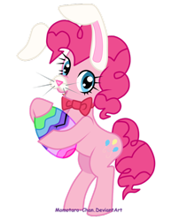 Size: 600x776 | Tagged: safe, artist:peach-butt, pinkie pie, earth pony, pony, bunny ears, costume, easter, easter bunny, egg