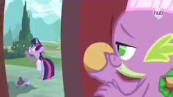 Size: 480x268 | Tagged: safe, derpibooru import, screencap, spike, twilight sparkle, dragon, just for sidekicks