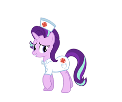 Size: 1024x854 | Tagged: safe, artist:kiarazafiro, starlight glimmer, pony, unicorn, looking back, nurse, raised hoof, simple background, smiling, solo, transparent background, vector