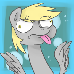 Size: 700x700 | Tagged: safe, artist:hahasauce, derpy hooves, pegasus, pony, female, mare, solo, tongue out, wat