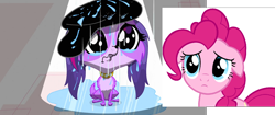 Size: 1920x808 | Tagged: safe, pinkie pie, earth pony, pony, crying, female, littlest pet shop, mare, pink coat, pink mane, zoe trent