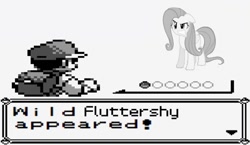 Size: 600x349 | Tagged: safe, artist:kuren247, fluttershy, pegasus, pony, angry, black and white, game boy, grayscale, pokémon