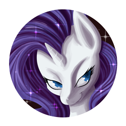 Size: 1283x1283 | Tagged: safe, artist:fauxsquared, rarity, pony, unicorn, female, grin, mare, purple mane, solo, white coat