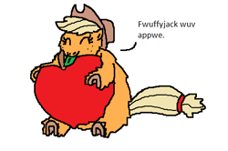 Size: 483x320 | Tagged: safe, applejack, earth pony, fluffy pony, pony, apple, fluffy pony original art, fluffyjack