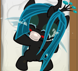 Size: 777x709 | Tagged: safe, queen chrysalis, changeling, changeling queen, baby, baby changeling, blushing, crown, crying, cute, eyes closed, fan game, grimdark source, grotesque source, jewelry, joypony, regalia, sad, young