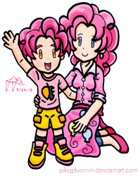 Size: 650x817 | Tagged: safe, artist:pikaplusmin, pinkie pie, oc, oc:chaz, humanized, interspecies offspring, offspring, parent:discord, parent:pinkie pie, parents:discopie, simple background, transparent background