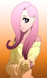 Size: 736x1200 | Tagged: safe, artist:arucardpl, fluttershy, human, clothes, female, humanized, solo, sweater, sweatershy