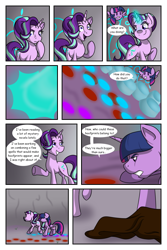 Size: 1024x1536 | Tagged: safe, artist:yogfan, starlight glimmer, twilight sparkle, twilight sparkle (alicorn), alicorn, pony, comic:but i do now, cloak, clothes, comic, hoofprints, magic