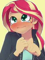 Size: 1024x1365 | Tagged: dead source, safe, artist:ayahana, sunset shimmer, equestria girls, blushing, crying, cute, no nose, shimmerbetes, solo