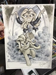 Size: 768x1024 | Tagged: safe, artist:andypriceart, sunset shimmer, pony, unicorn, equestria girls, duality, self ponidox, traditional art