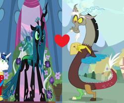 Size: 1078x898 | Tagged: safe, artist:3d4d, discord, queen chrysalis, changeling, changeling queen, discolis, female, male, shipping, shipping domino, straight