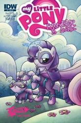 Size: 1400x2125 | Tagged: safe, idw, opalescence, rarity, pony, unicorn, comic cover, costume, cover, superhero