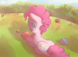 Size: 1200x879 | Tagged: safe, artist:wolfiedrawie, pinkie pie, earth pony, pony, crossover, poring, ragnarok online