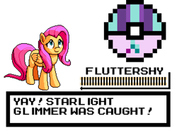 Size: 640x480 | Tagged: safe, artist:mega-poneo, fluttershy, starlight glimmer, pegasus, pony, the cutie map, game over, megaman, megapony, pixel art, pokéball, pokémon, sprite